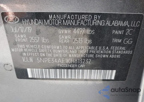 2019 Hyundai Sonata Sel из США, поврежденный, VIN 5NPE34AF1KH813232